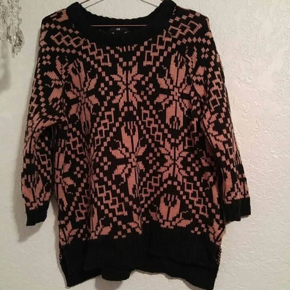 H&M Large Wool and Alpaca Blend Crewneck Jacquard Weave Knit Sweater SZ L